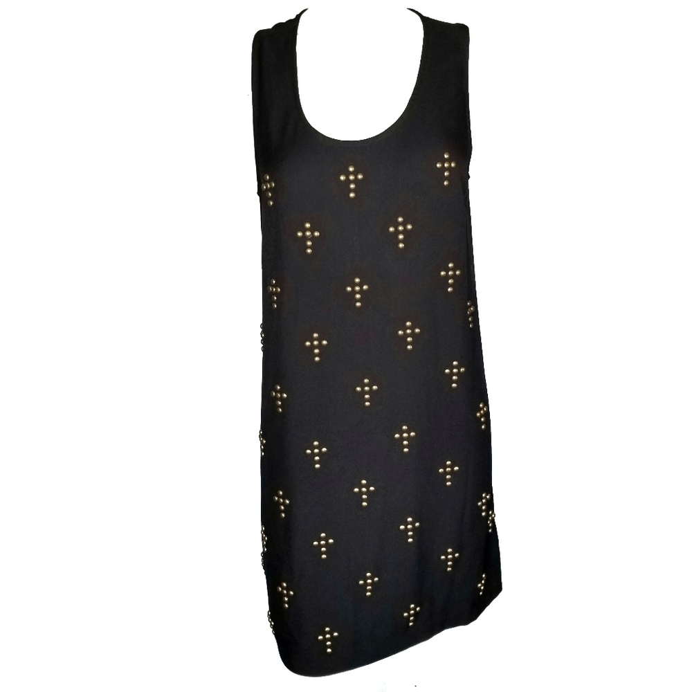 Black Cross Dress size M gold crosses goth gothic sleeveless studded pullover
